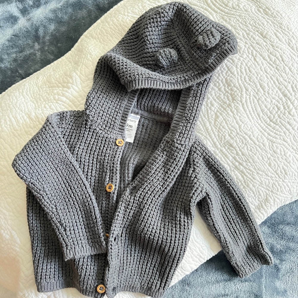 100% Cotton Carter's Gray-blue Knit Hooded Sweater sweet button up jacket